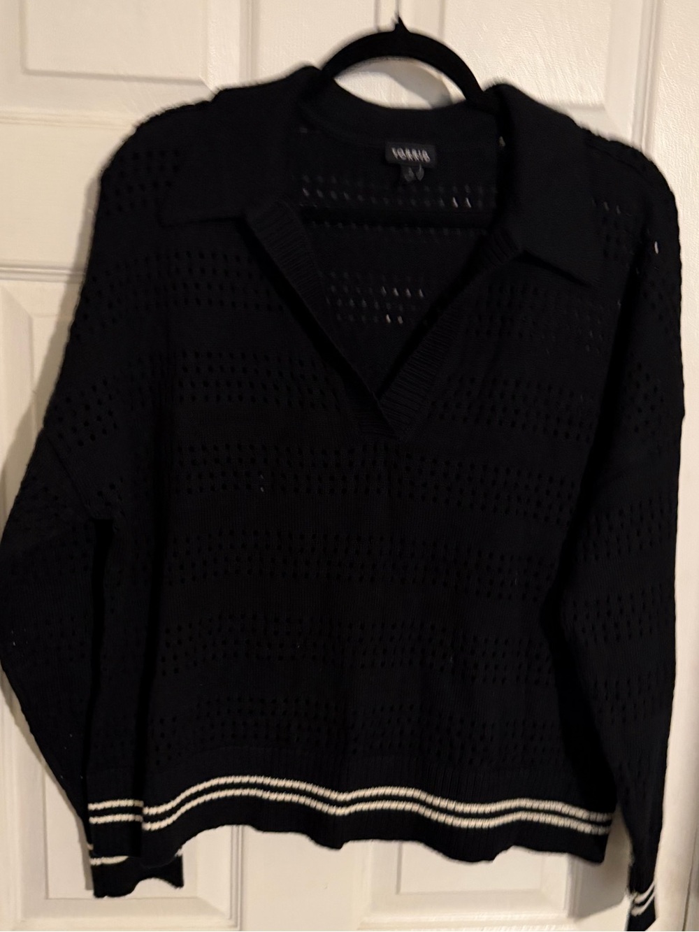 Torrid Collared Open-Knit Sweater with Stripe Hem - Black - size 2